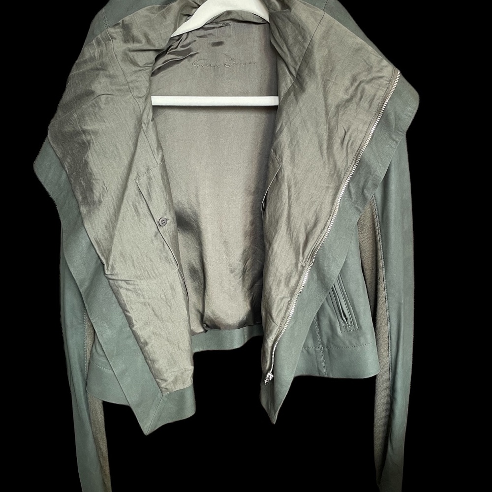 Classic Leather Biker Jacket, Size Small, Green